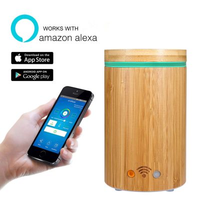 2017 real bamboo WIFI diffuser ultrasonic air humidifier with APP support Alexa google home with led light