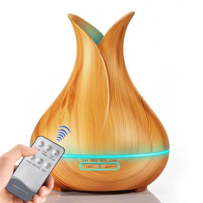 400ml remote control woodgrain diffuser vase shape ultrasonic scent air humdifier mist maker