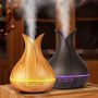 400ml flower vase woodgrain aroma diffuser essential oil humidifier with changing led light